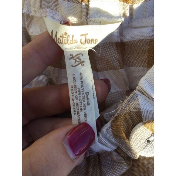 Matilda Jane Womens Peasant Top Size XS Plaid Tan Gingham Fall Preppy Blouse - Picture 12 of 13